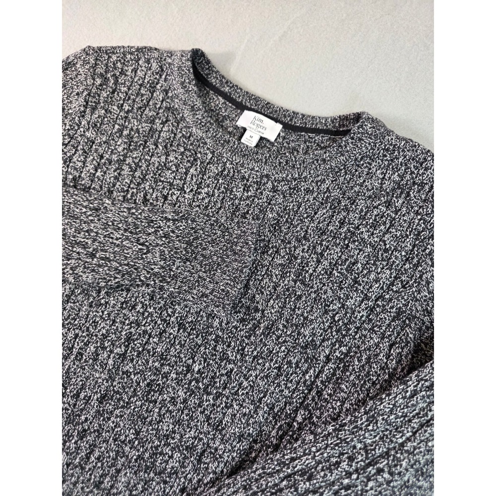 Kim Rogers Womens Medium Black White Marled Cotton Cable Knit Crew Neck Sweater